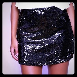 Front Sequence Black Mini Skirt